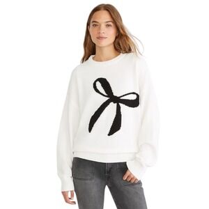 Aeropostale White Bow Graphic Crewneck Sweater Size M Coquette Preppy Aesthetic